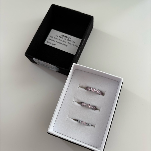 bomb party Jewelry - Bomb Party I’m Here for This Trio Luxe Bands Rose Quartz CZ Hematite Plating